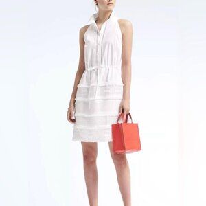 Banana Republic Sleeveless Lace Inset Shirtdress Mini Fully Lined White Large